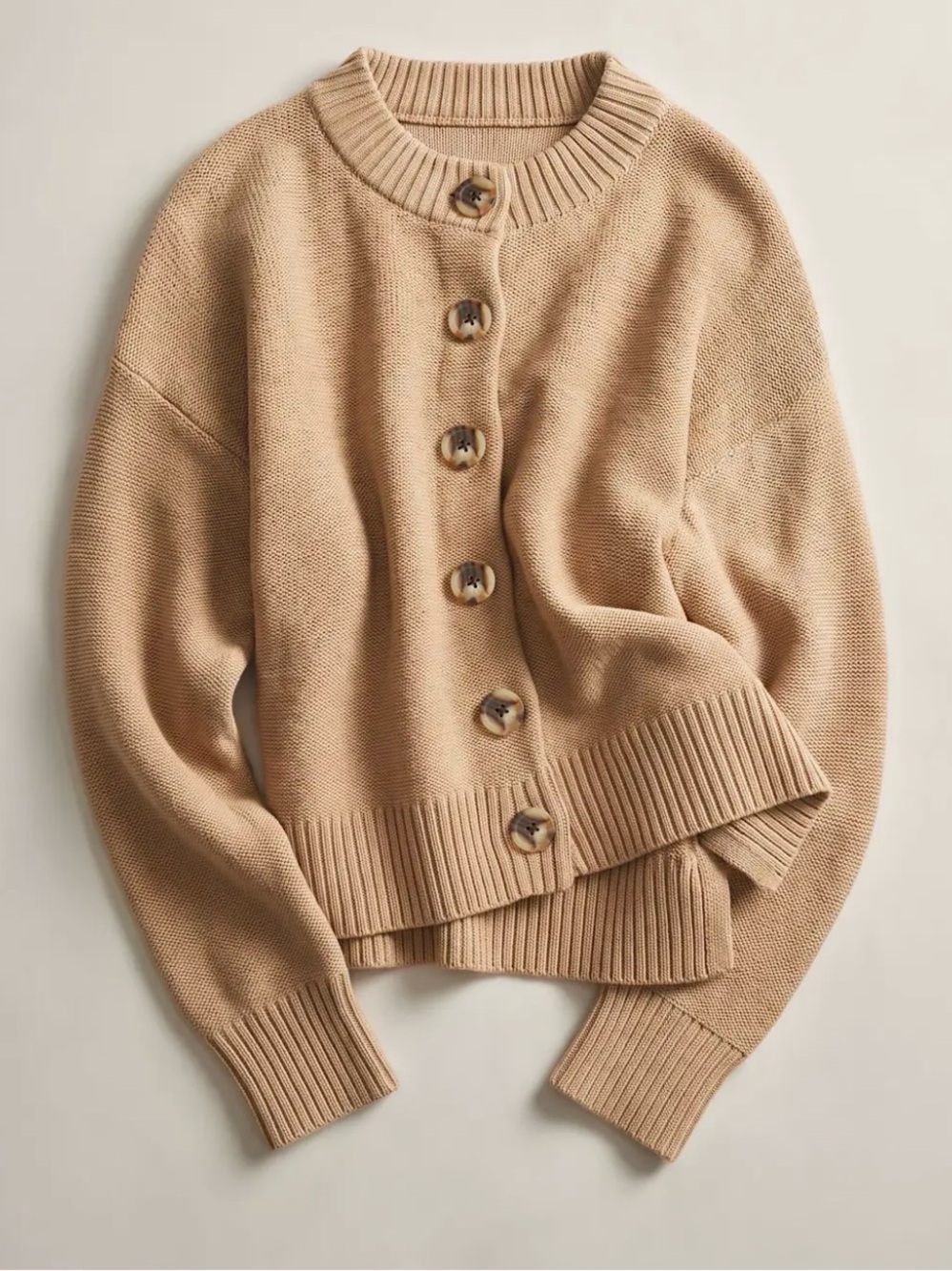 Quince Organic Cotton Cropped Cardigan, camel, small